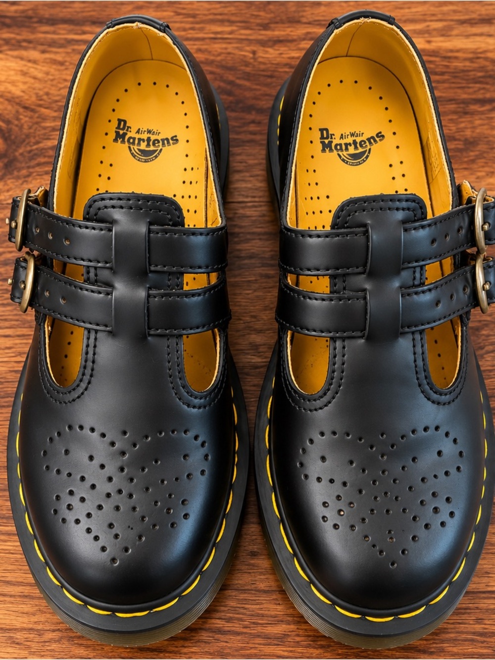 Dr. Martens Black and Yellow Kids Mary Jane Shoes